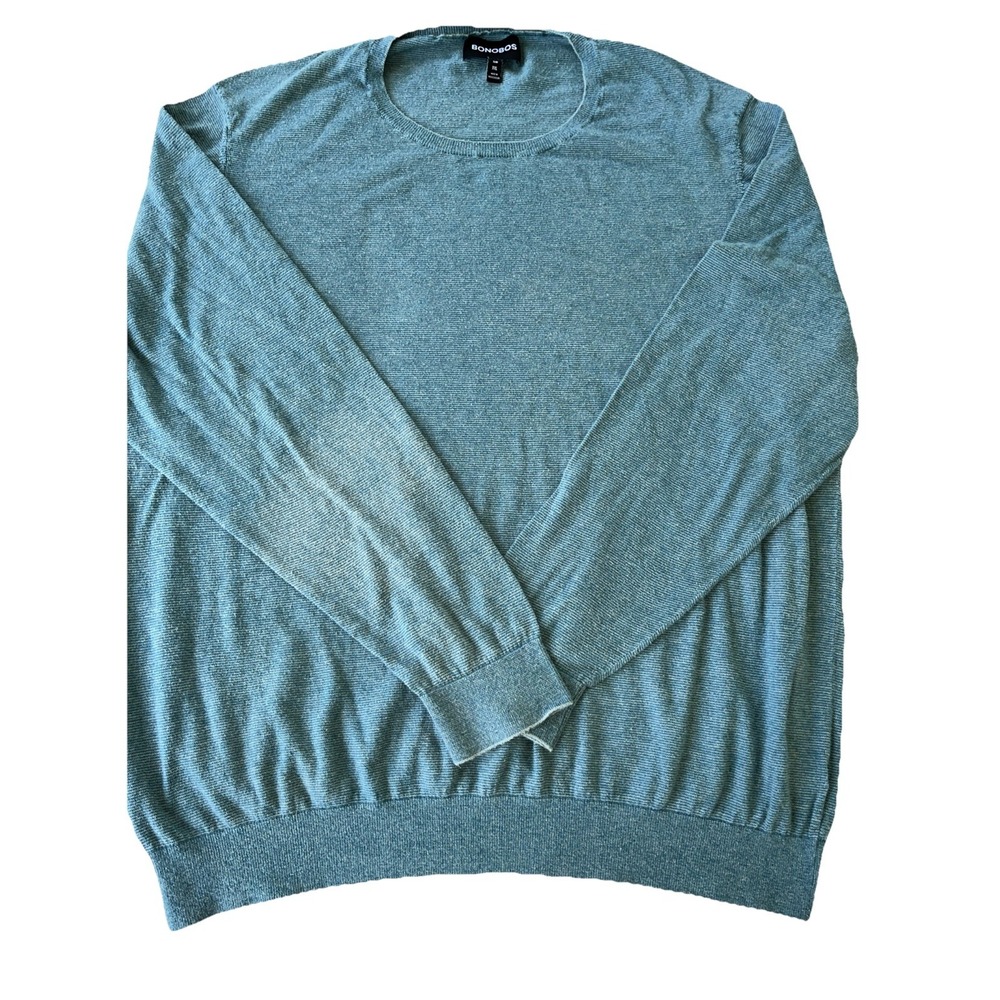 Bonobos Slim Fit Striped Teal Blue Lightweight Cotton Crewneck Sweater Mens 2XL